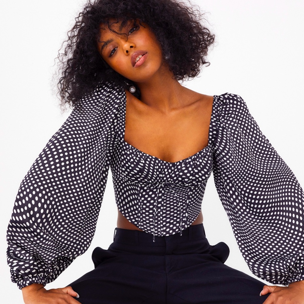 For Love And Lemons Black and White Polka Dot Crop Top
